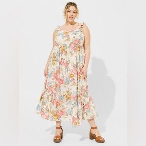 Torrid Maxi Challis Ruffle Strap Floral Tiered Dress